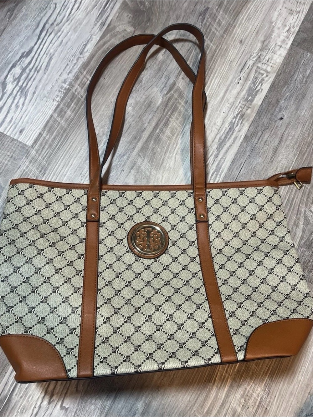 Canvas Tote Bag with Tan Trim